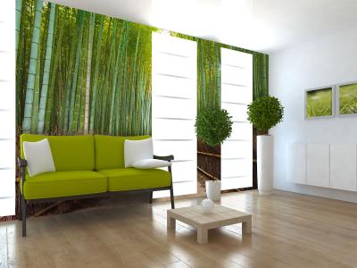 Digitaldrucktapeten Vlies, vorgekleistert. weisser Wohnraum Fototapete mit grünem Bambus