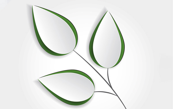 Druckmedien nachhaltig wirtschaften - Papierschnitt einer Pflanze, weiss-gruen 