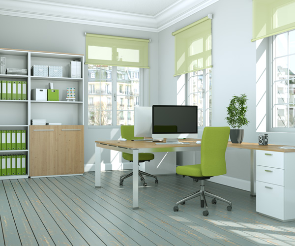 Druckmedien Arbeiten im Home Office - Rendering Home Office mit gruenen Elementen