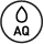 Icon Hintergrund weiß, schwarze Konturen Kreis mit Tintentropfen und Text AQ
